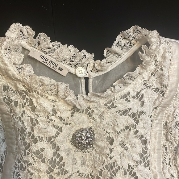 Miu Miu Mini~dress Silk, Lace, Crystal Embellishments, Length👌, Check! - Picture 10 of 15